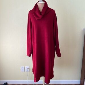 Chaps Red Sweaterer Dress with Cowl Collar